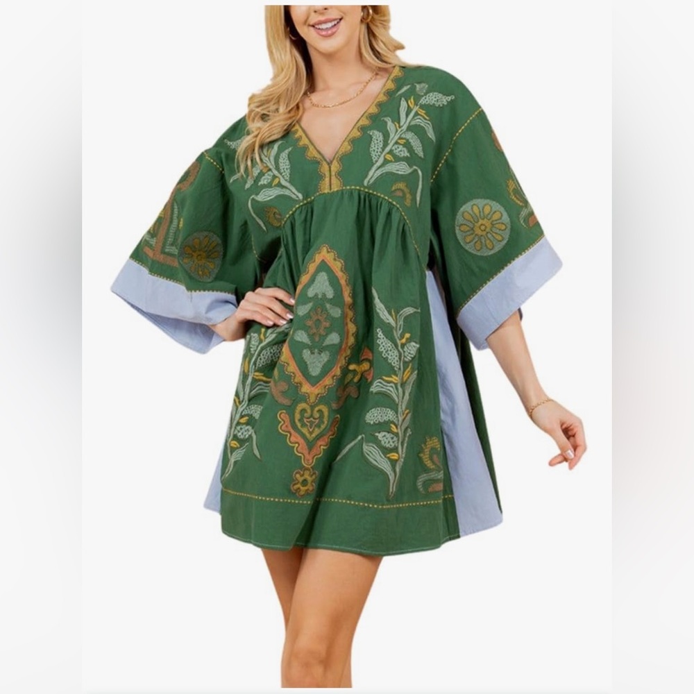 Green and Blue Embroidered Dress
